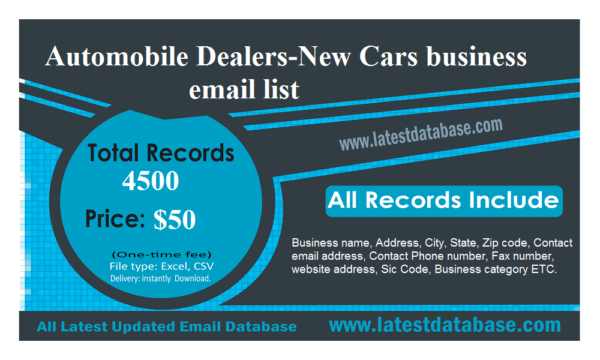 Automobile Dealers-New Cars Specific Special Email Data