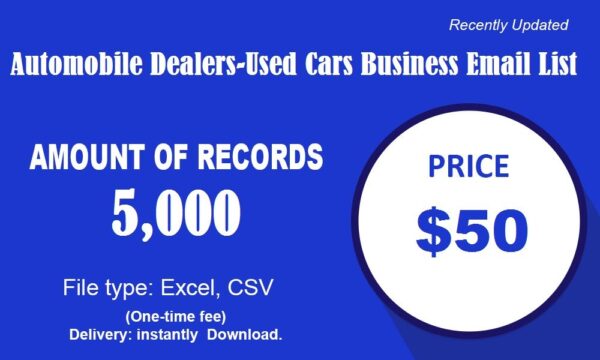 Automobile Dealers-Used Cars Specific Special Email Data